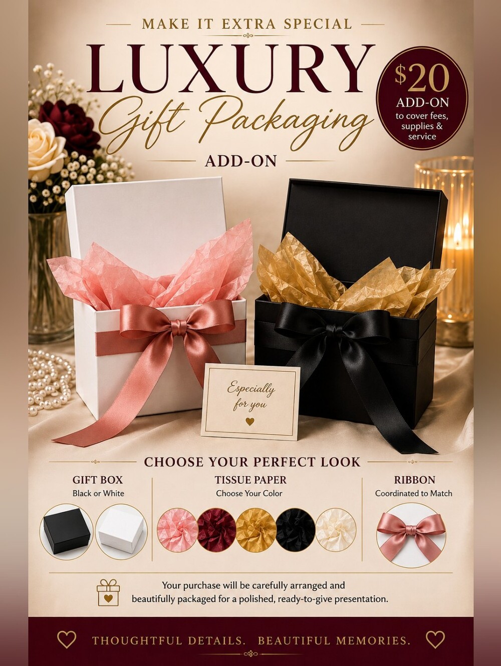 🎁🎀 LUXURY GIFT PACKAGING WITH PURCHASE — $20 ADD-ON